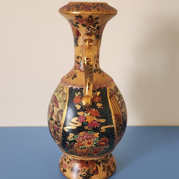 VINTAGE ROYAL SATSUMA VASE, DOUBLE HANDLE, HAND PAINTED, JAPANESE - Picture 2 of 9